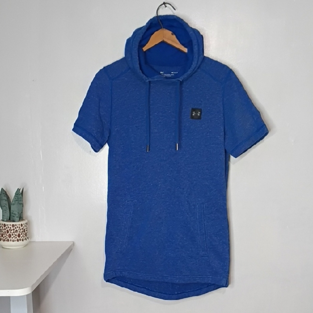 Under Armour Men’s Rival Terry Short Sleeve Hoodie — Blue, Size Small